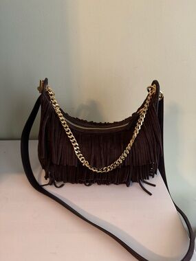 Veronica Beard Fortune bag : Fringe Suede Crossbody Bag with Gold Chain